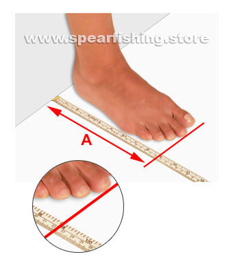 Measuring foot for spearfishing freediving fins